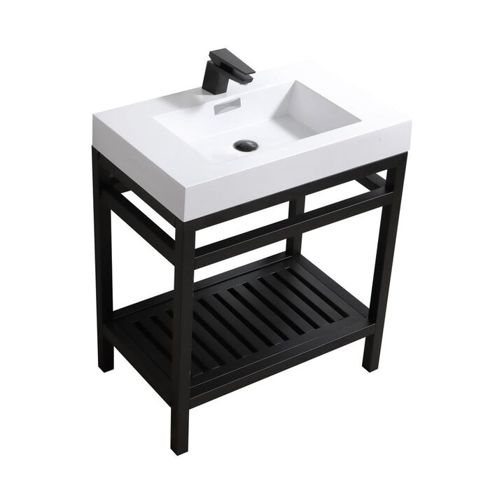 Kubebath Cisco 30 Stainless Steel Console with Acrylic Sink - Matt Black