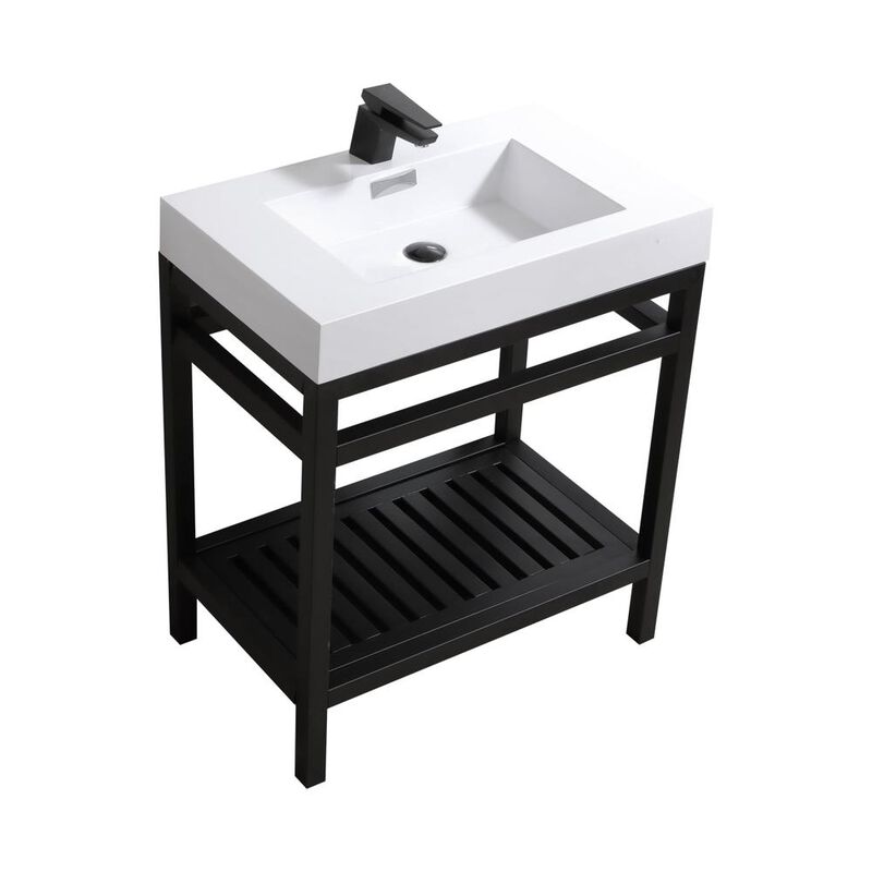 Kubebath Cisco 30 Stainless Steel Console with Acrylic Sink - Matt Black