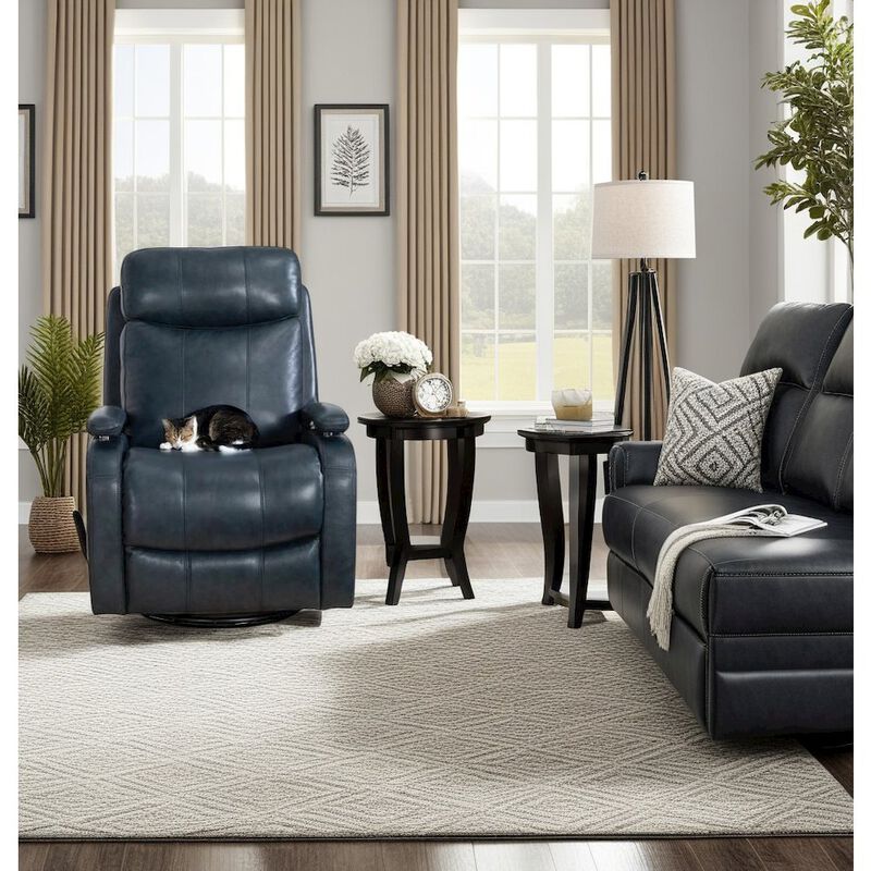 Blue Leather Swivel Glider Recliner with Hardwood Plywood Frame for Comfort image number 1