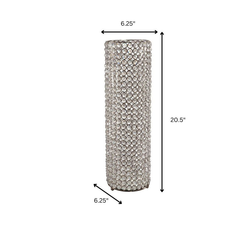Hivvago 21 Inch Clear And Silver Faux Crystal And Metal Table Vase