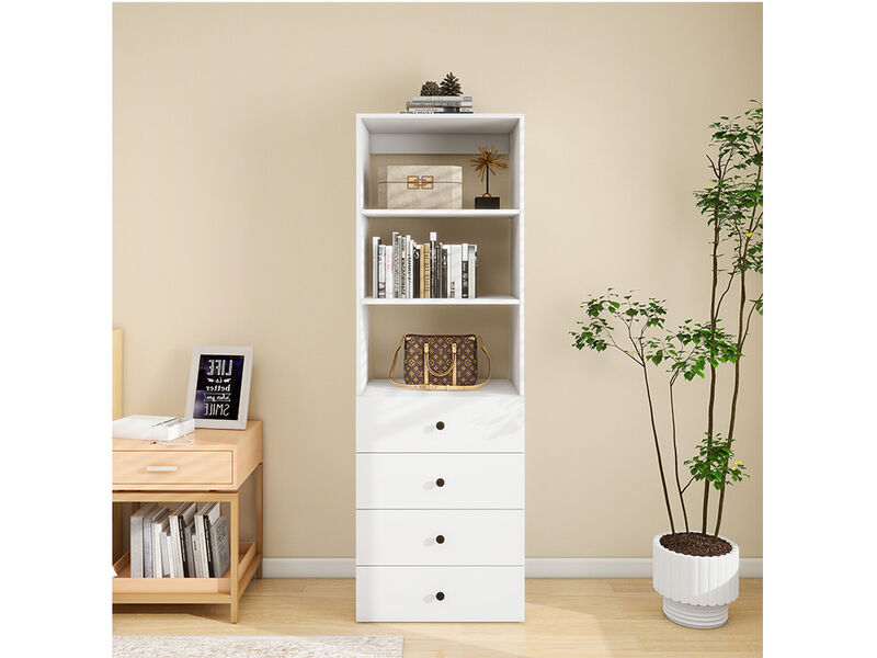 71" High Wardrobe Closet System with 4 Closet Drawers, Walk-in Closet Organizers and Storage, Wooden Clothes Organizer,White