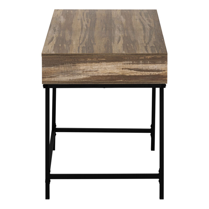 HomeRoots 47" Brown and Black Wood and Metal H-Shape Computer Desk With Two Drawers image number 4