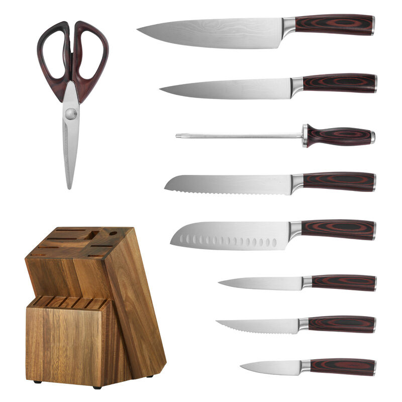 15 Piece Kitchen Knife Set with Block and Sharpener, Stainless Steel Cutlery Set image number 0