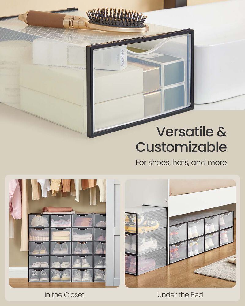 12 Piece Plastic Shoe Storage Boxes Stackable with Front Opening image number 4
