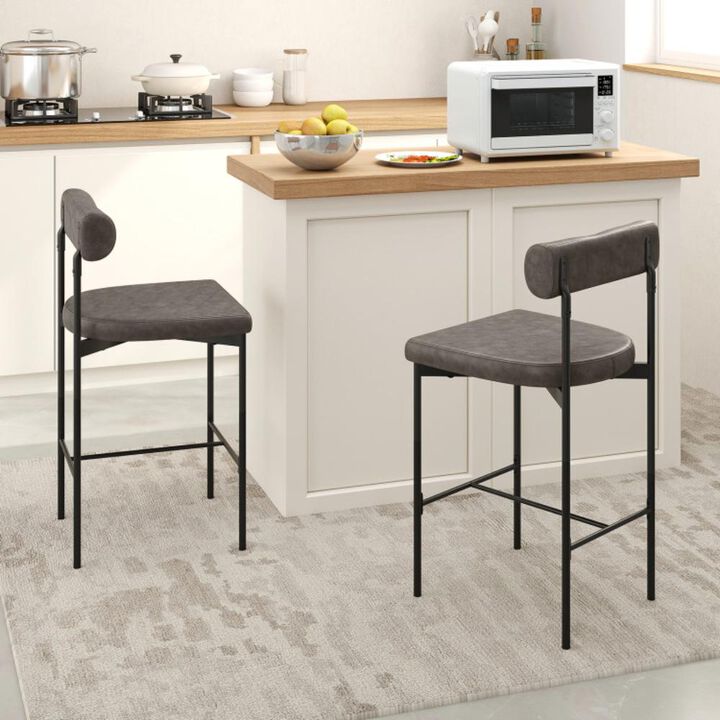 Hivvago Upholstered Bar Stools Set of 2 Counter Height Bar Chairs with  Backrest