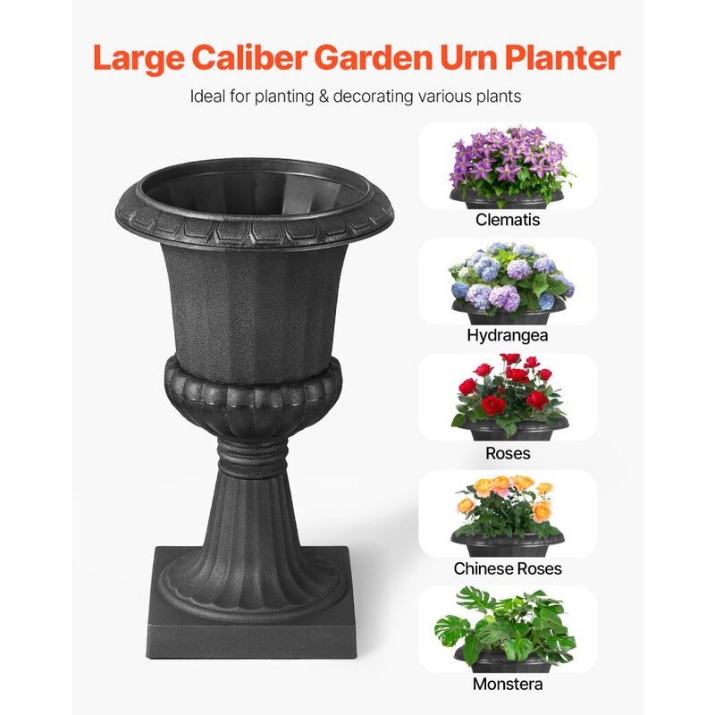 Classic Black Urn Flower Planters Set of 2 for Front Porch, Garden, Wedding & Home Decor image number 7