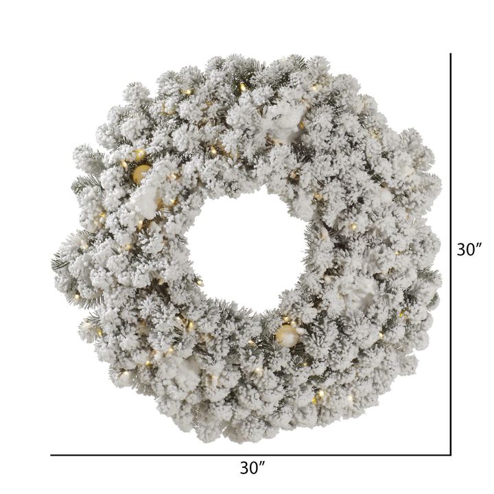 Vickerman 30" Flocked Kodiak Spruce Artificial Christmas Wreath, Warm White LED Lights - Faux Snowy Christmas Wreath - Indoor Seasonal Home Wall Decor
