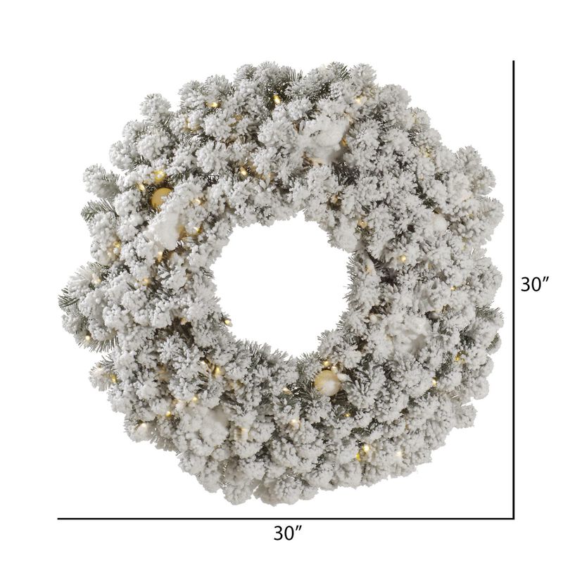 Vickerman 30" Flocked Kodiak Spruce Artificial Christmas Wreath, Warm White LED Lights - Faux Snowy Christmas Wreath - Indoor Seasonal Home Wall Decor image number 1