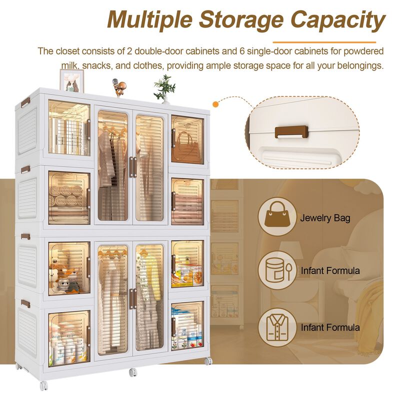 Clihome Portable Wardrobe Closet Organizer, 12 Cubes, 12 Magnetic Doors, Hanging Rods, Hangers image number 4