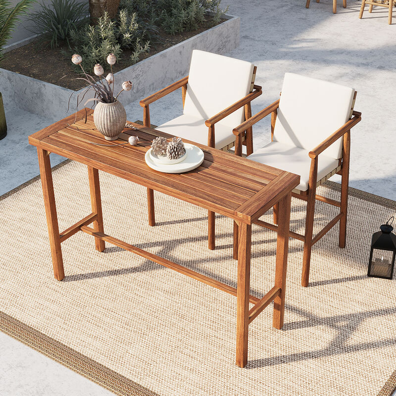 Whisen 3 - Piece Acacia Wood Outdoor Bar Set with Cushions, Patio High - Top Table & 2 Stools for Backyard, Poolside, Balcony image number 1