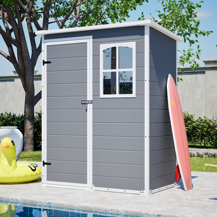 5x3ft Gray Resin Outdoor Storage Shed with Floor