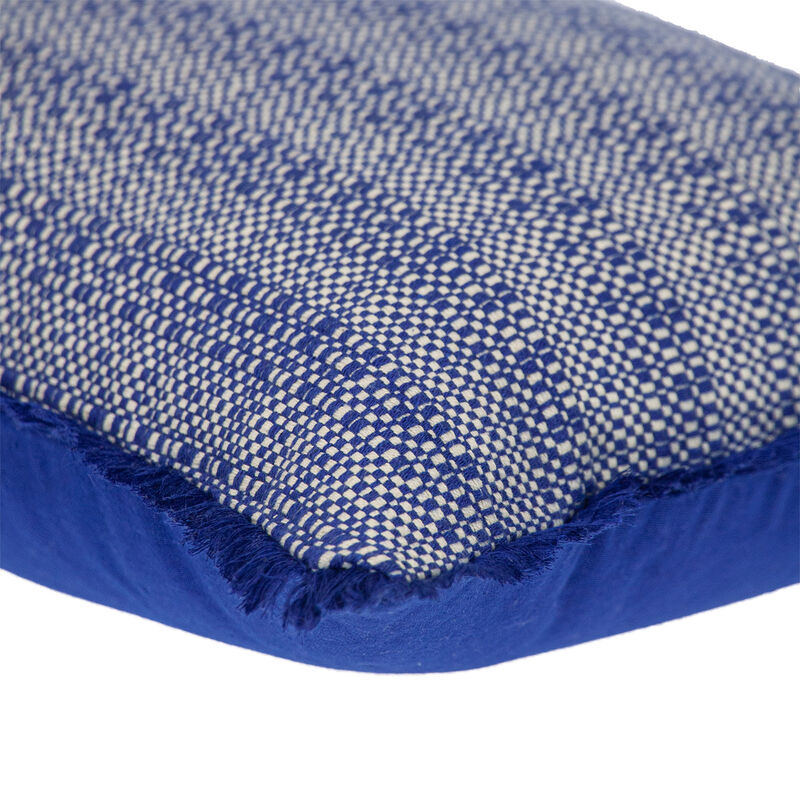 HomeRoots 14" X 20" Blue and White Striped Cotton Throw Pillow With Fringe image number 3