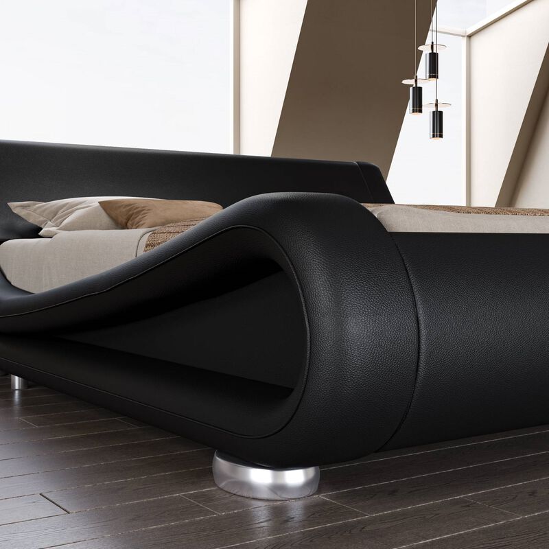 Modern Upholstered Platform Bed Frame with Sleigh Curved Headboard &ndash; Contemporary Comfort with a Timeless Silhouette