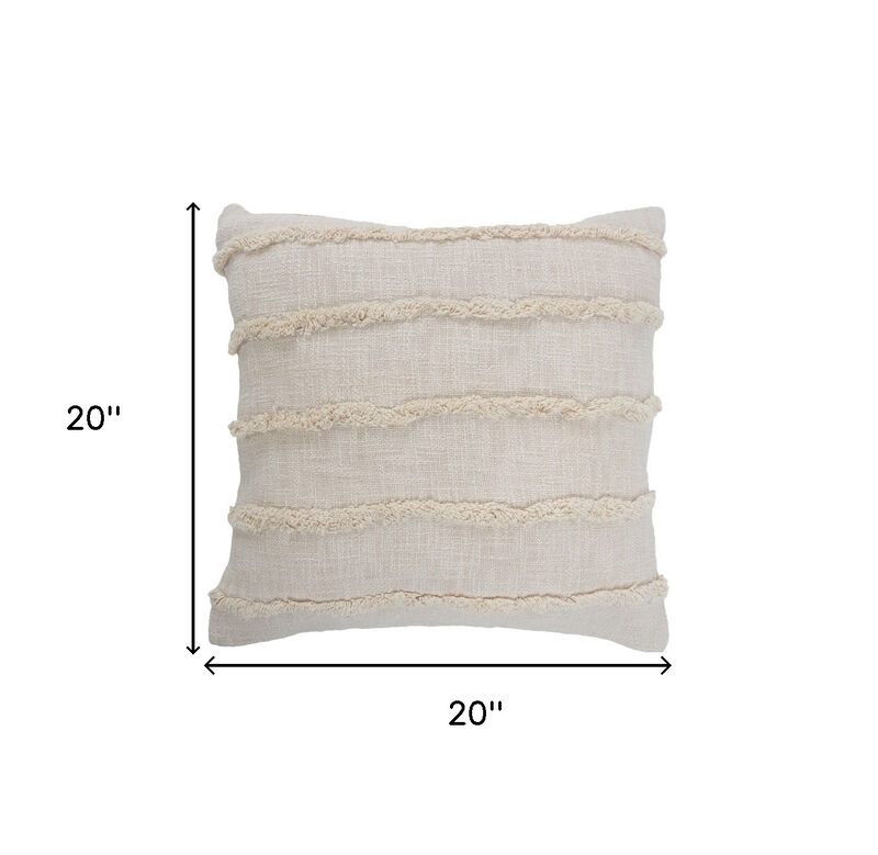 HomeRoots Set of Two Beige Ribbed Cotton Throw Pillow With Fringe image number 5