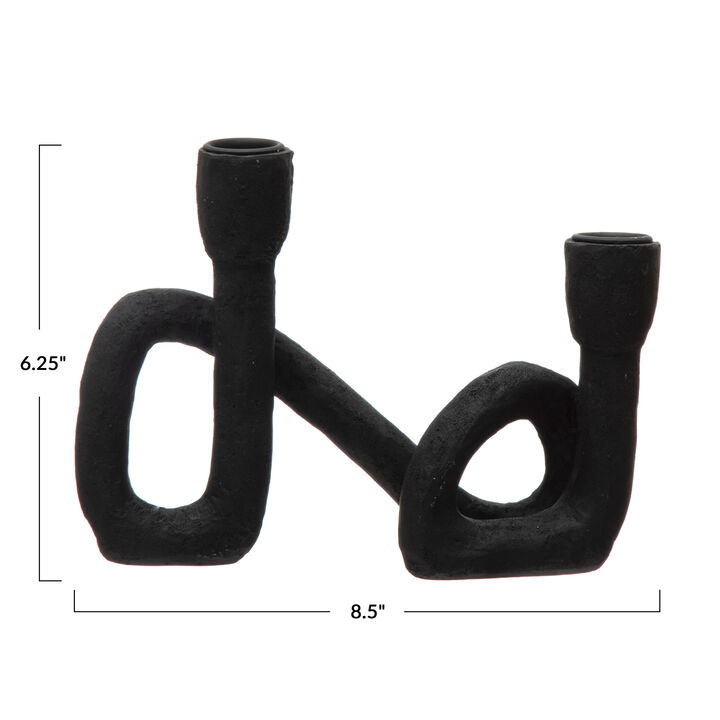 Decorative Resin Double Taper Candle Holder, Black