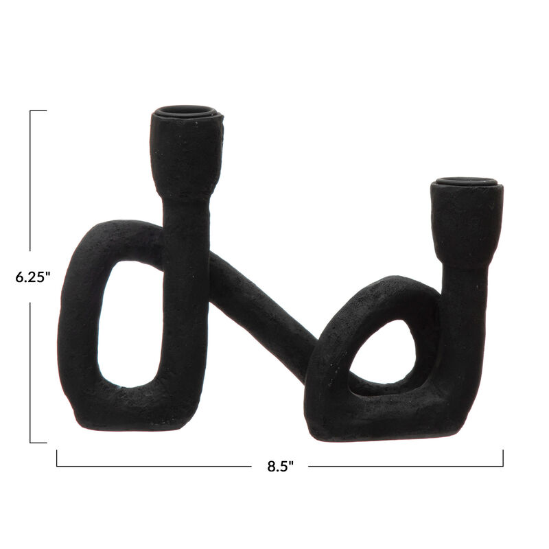 Decorative Resin Double Taper Candle Holder, Black image number 1