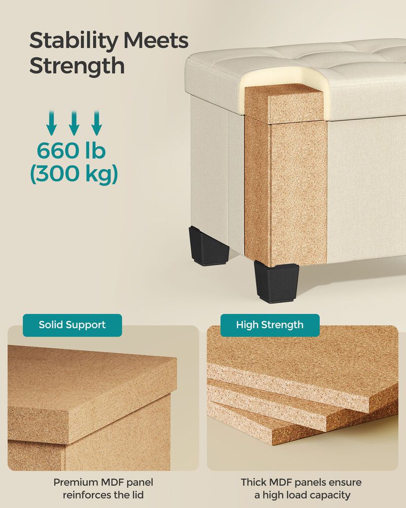 Tufted Storage Ottoman with Legs &ndash; Elegant Seating with Lift-Top Lid and Built-In Storage for Pillows or Throws