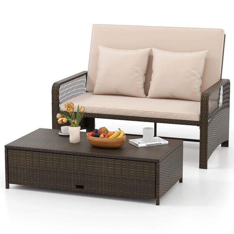 Mondawe Patio Adjustable Wicker Daybed with 4-Level Backrest and Soft Cushions