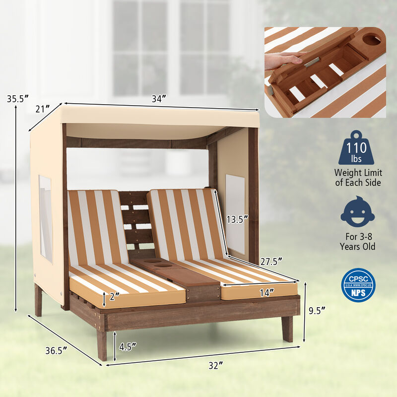 Adjustable Kids Outdoor Lounge with Shade and Convenient Cup Holders
