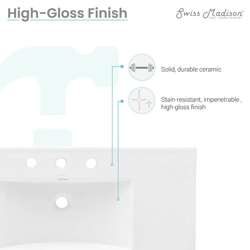 36" Ceramic Vanity Top with Three Faucet Holes image number 5