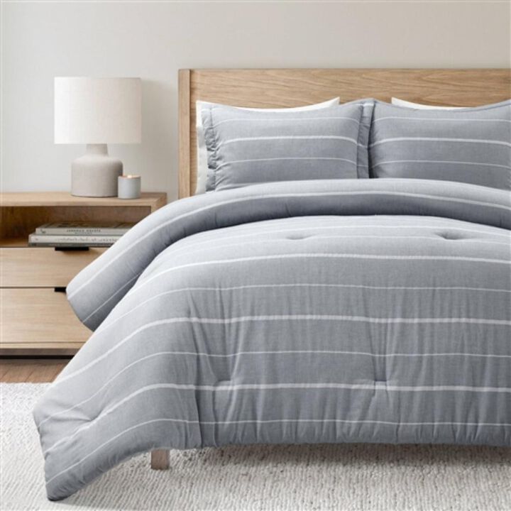 Hivvago Full/Queen Blue Grey Off-White Stripe 3-Piece Lightweight Comforter Set