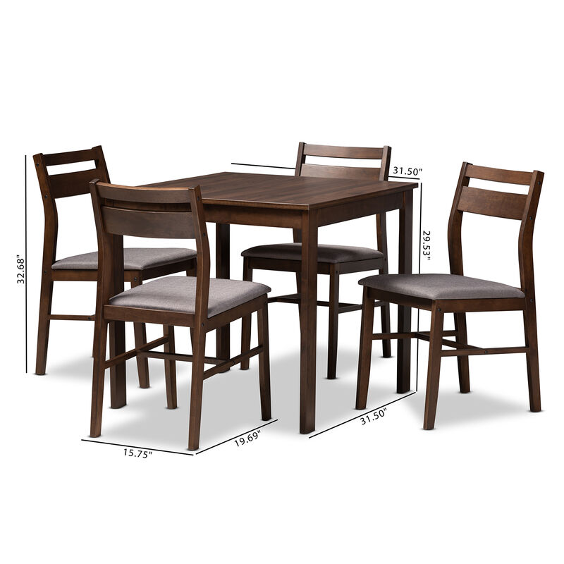 Baxton Studio Lovy Modern and Contemporary Gray Fabric Upholstered 5 Piece Wood Dining Set