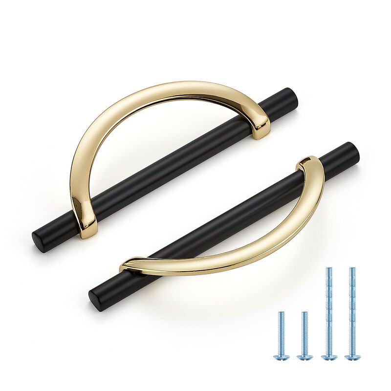 HOME EDIT Gold & Matte Black Cabinet Pulls, 5 Inch Hole Center, 128 mm, Curved Design Cabinet Handles for Kitchen,Cupboard, Draw