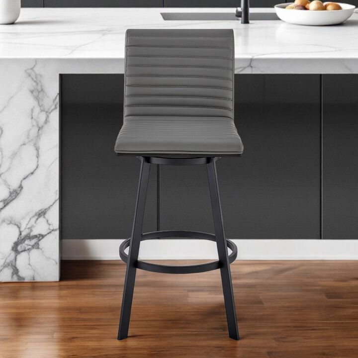 Hivvago 26 Inch Gray And Black Faux Leather And Iron Swivel Counter Height Bar Chair