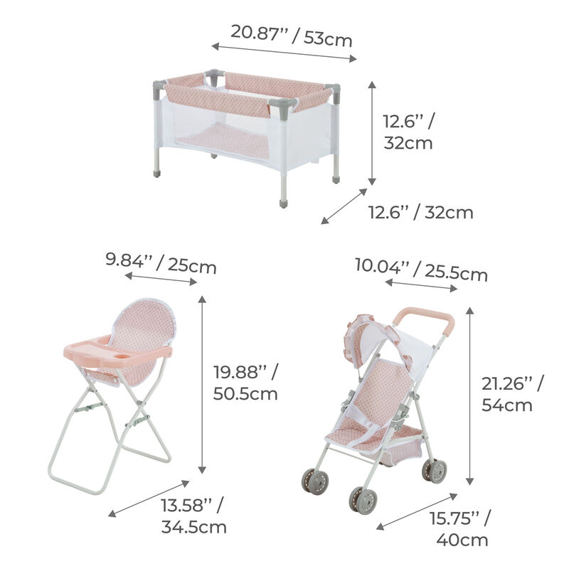 Olivia's Little World Polka Dot Princess Baby Doll 3pc Nursery Set, Pink & Gray image number 5