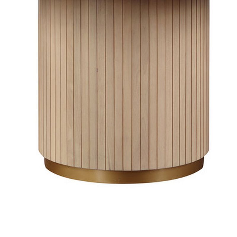 Emi 59 Inch Dining Table, Round Top and Pedestal Base, Rustic Brown, Gold