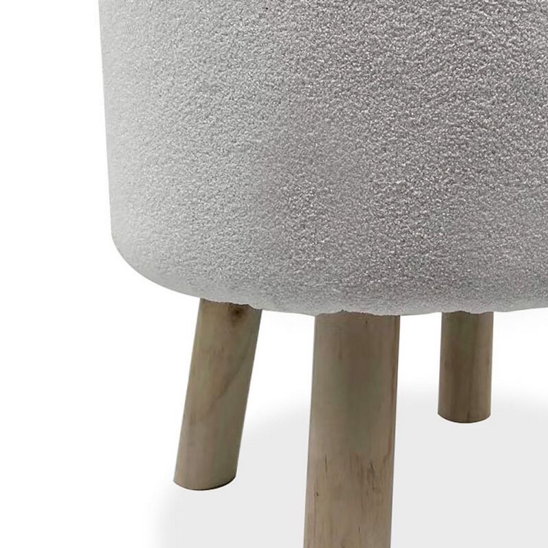 Ginni Footstool Ottoman Set of 2, White Polyester, Soft Seat, Wood Legs - Benzara