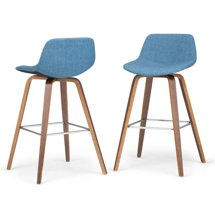 Randolph Mid-Century Modern 28 inch Bentwood Counter/ Bar Height Stool (Set of 2) in Medium Blue Linen Look Fabric