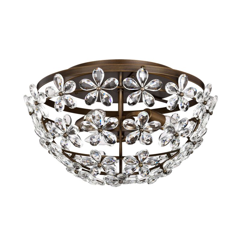 Amila 3-Light Bronze Glam Daisy Flower Crystal Blossom Flush Mount image number 3