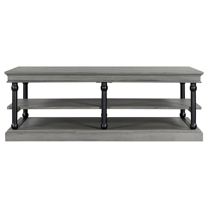 Bard Coffee Table, Veneer, 2 Tier Shelves, Metal Legs image number 2