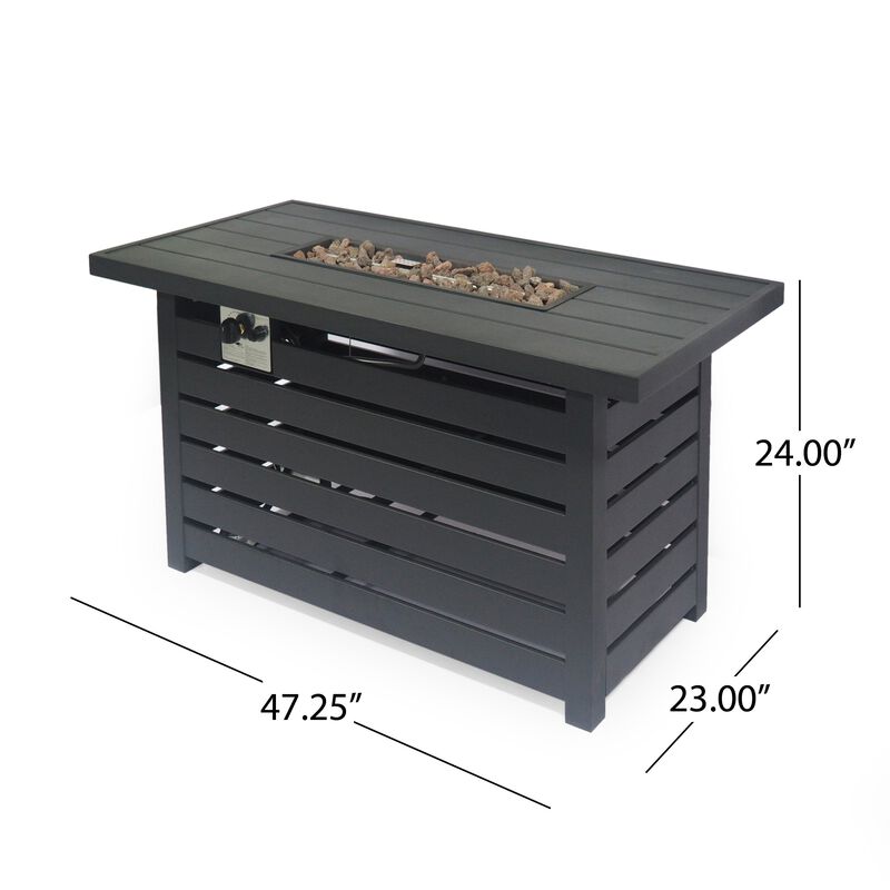 Mondawe 47.25" Rectangular Iron Breathable Fire Pit - 30 000 BTU Fire Pit Table in Matte Black image number 4