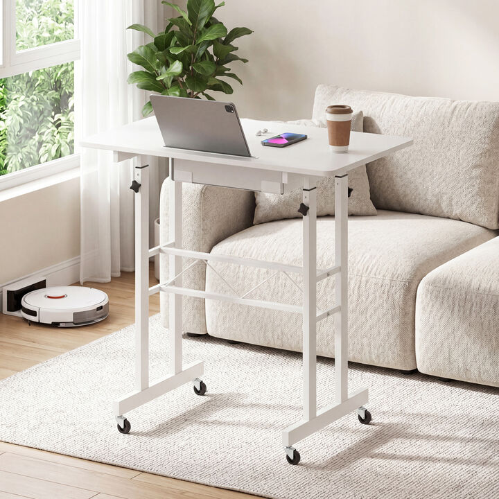 Adjustable Rolling Laptop Desk with Tablet Stand and Drawer