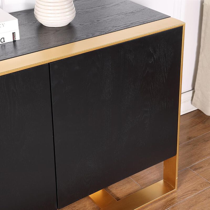 Best Master Furniture Thethis 68 Black Lacquered Wood Sideboard with Gold Accents