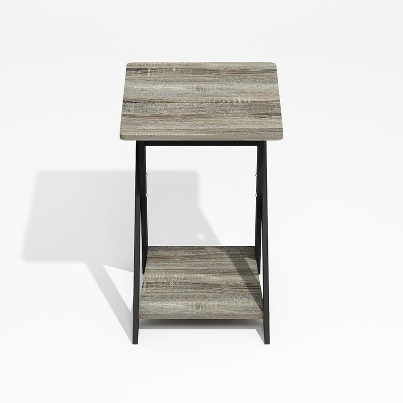 Modern Simplistic Criss-Crossed End Table, Side Table, Grey Oak/Black