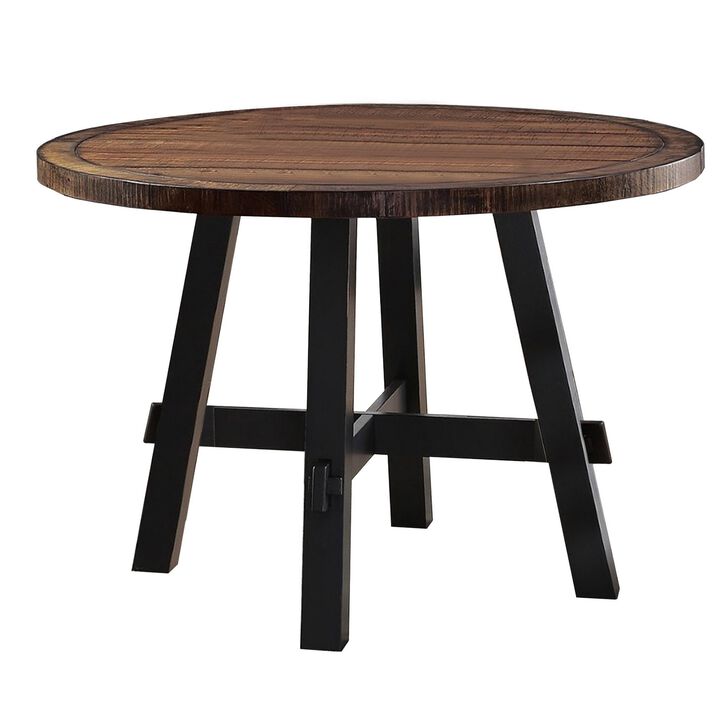 Cottage Style Round Wooden Dining Table Brown-Benzara