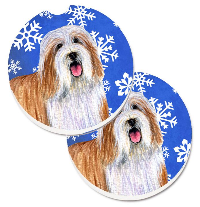 Caroline's Treasures Bearded Collie Winter Snowflakes Holiday Set of 2 Cup Holder Car Coasters LH9285CARC, 2.56, Multicolor