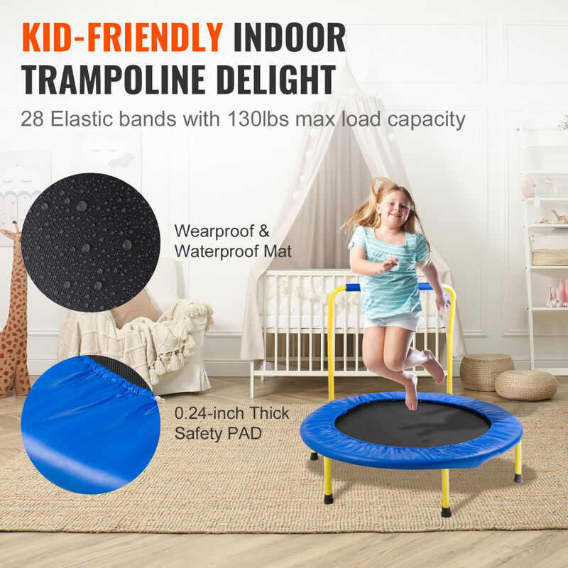 Toddler Trampoline with Foam Grip Handle, Foldable Mini Bouncer for Kids Indoor Outdoor Fun image number 7