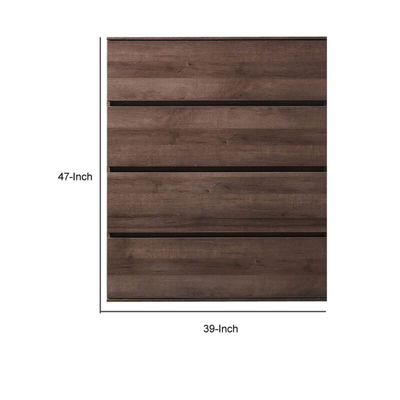 Lina Tall Dresser Chest, 4 Self Closing Drawers, Narrow Bar Handles, Brown