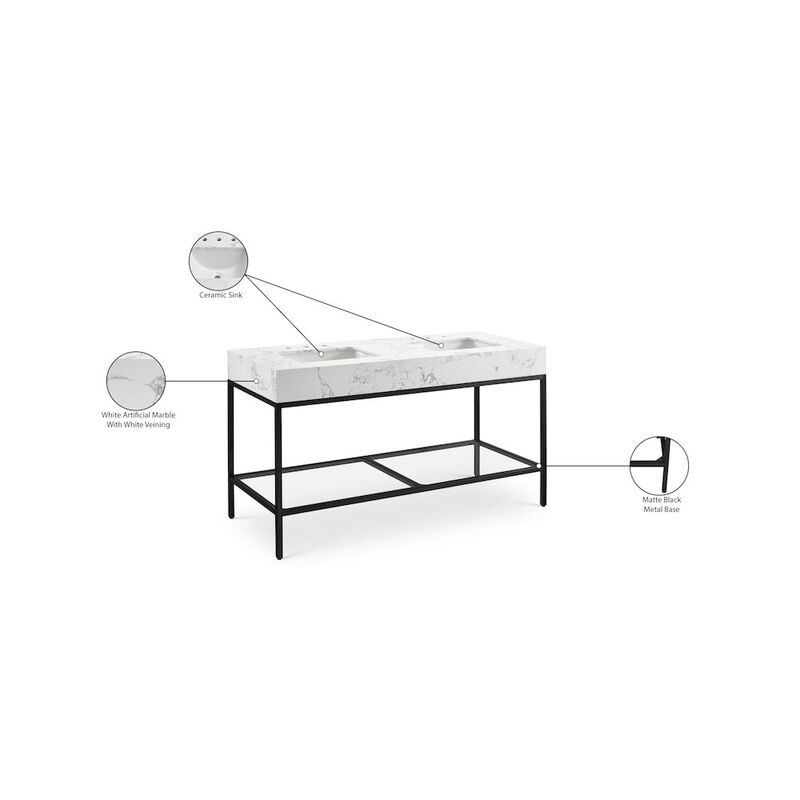 Meridian Furniture Marmo White Engineered Marble Bathroom Vanity