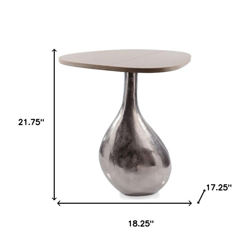 Hivvago 22 Inch Silver And Beige Cast Aluminum And Marble Pedestal End Table