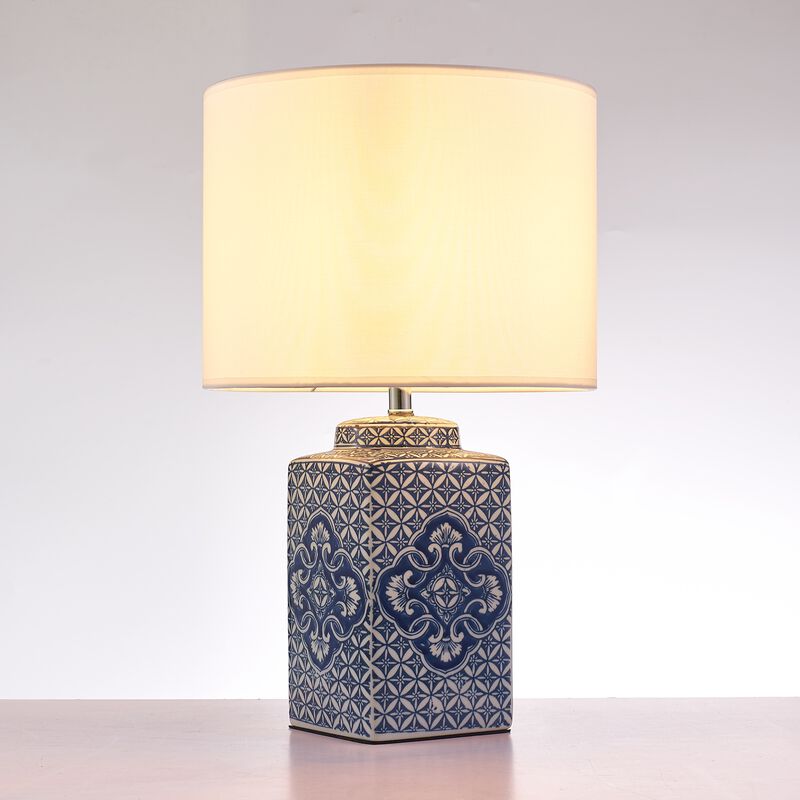 Pasargad Home Margaret Metal & Ceramic Table Lamp, White/Blue
