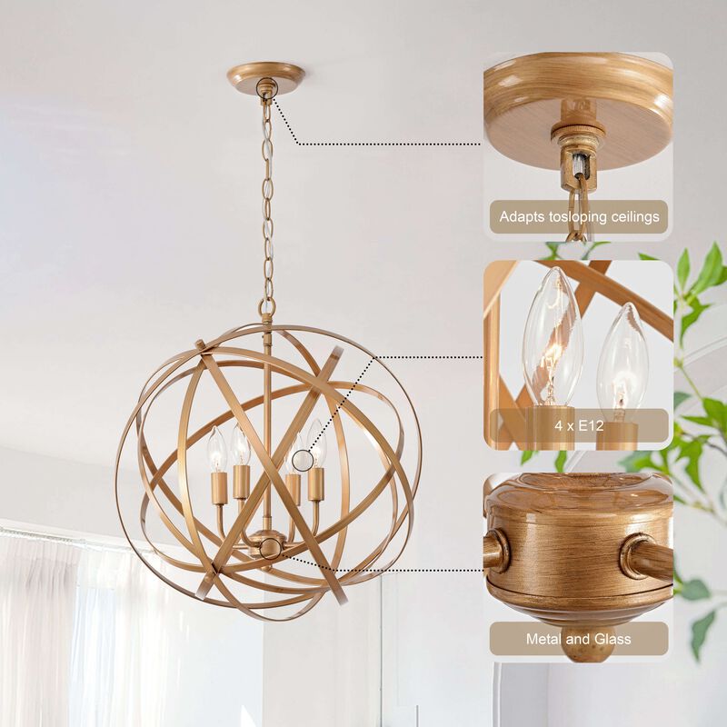 Camilla Brushed Brass Metal Large Orb 4-light Chandelier image number 3