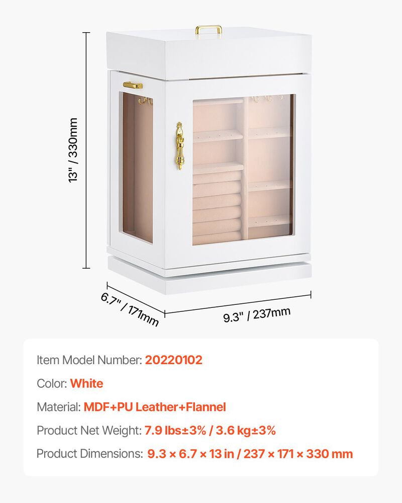 360&deg; Rotating Jewelry Organizer with Built-In Necklace Hooks &ndash; Stylish Storage Box