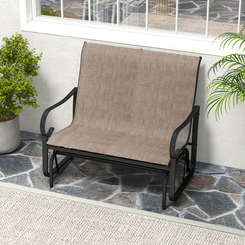 Patio Glider Bench for 2 Person with High Backrest and Smooth Gliding Motion-Brown image number 7