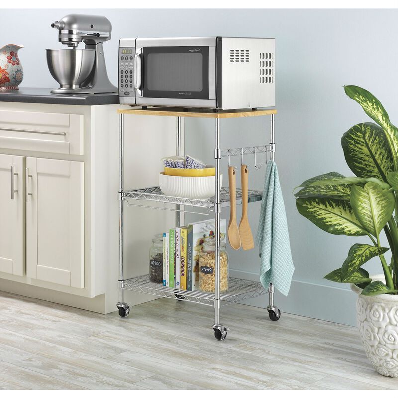 Hivvago Sturdy Metal Kitchen Microwave Cart with Adjustable Shelves and Locking Wheels