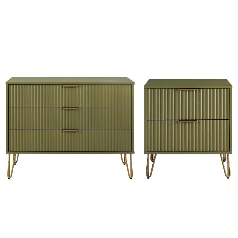 Dumbo Dresser and 2-Drawer Nightstand Set in Green image number 0